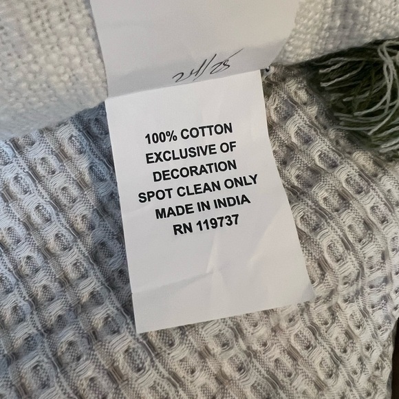 Embroidered Cotton Throw Pillow with Green Tassels 20X19 inches - Picture 5 of 5